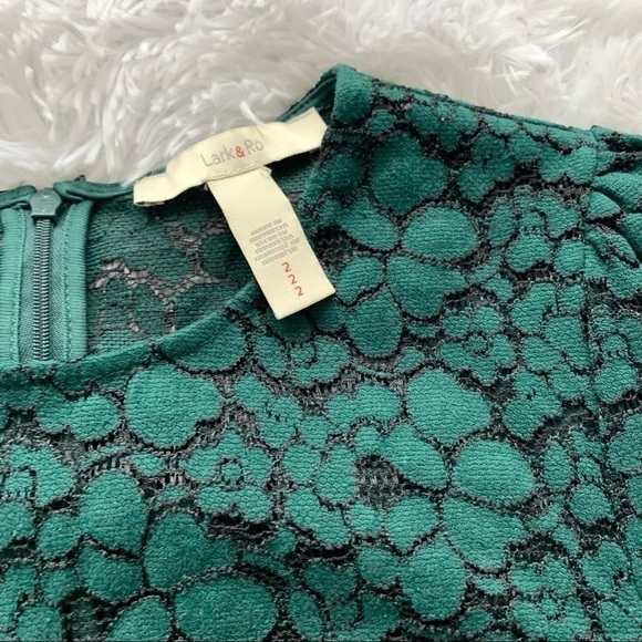 LARK & RO Deep Green Fit and Flare Crew Neck Sheath Stretch Lace Mini Dress - Picture 7 of 16